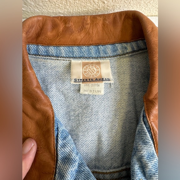 Vintage Streets Ahead Denim Jean Leather Vest Size M 100% Cotton Western Pins - Picture 4 of 15